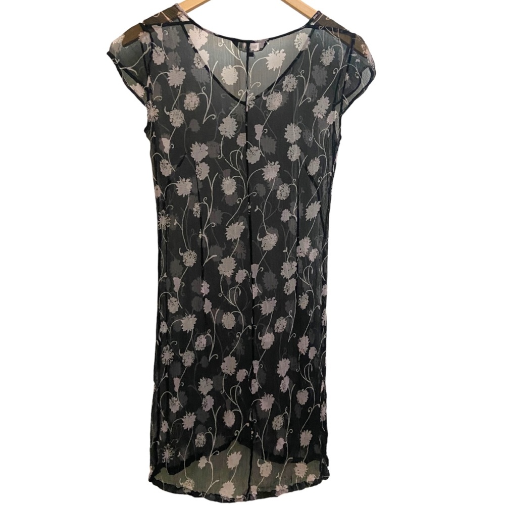 Vintage 90's French Connection black and pink floral sheer dress - Picture 2 of 4